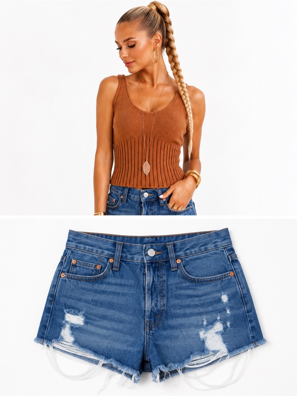 Universal Thread High Rise Distressed Blue Denim Shorts Sz 6 NWOT - Picture 3 of 3